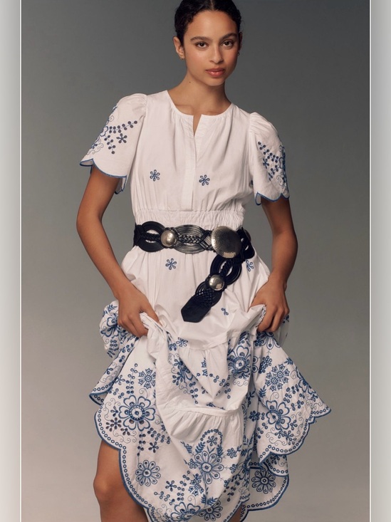 Anthropologie Dresses & Skirts - Anthropologie The Somerset by Maeve White Maxi Dress with Blue Embroidery